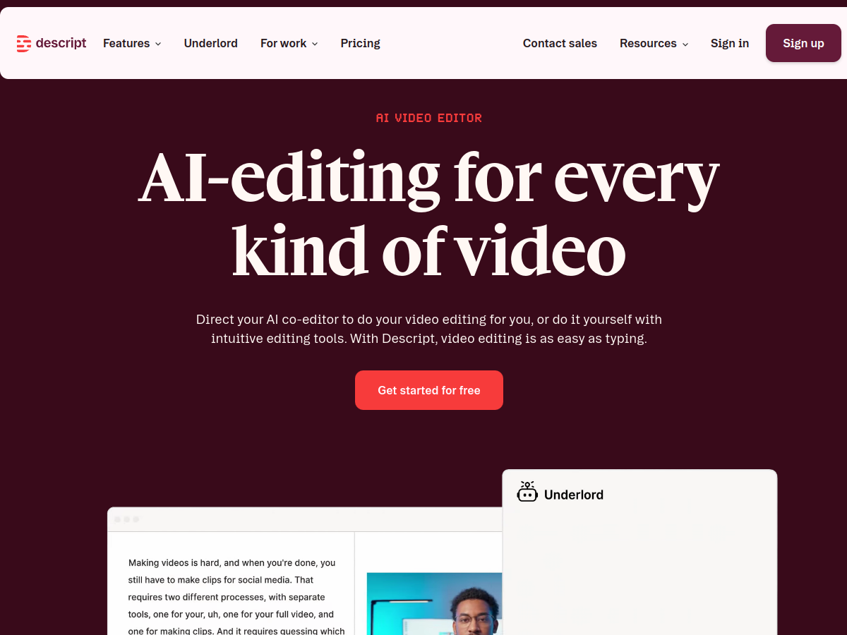 Descript website screenshot