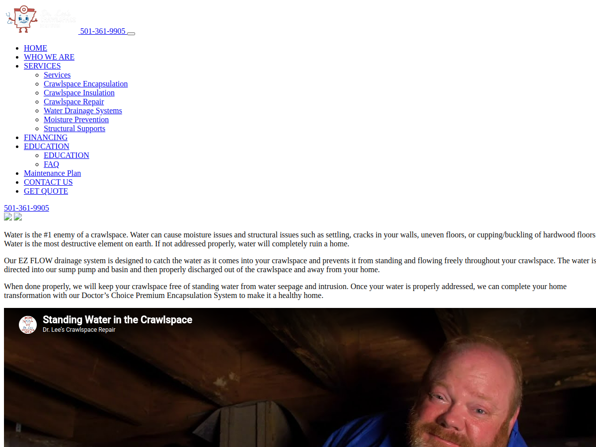 Water In Crawl Space Repair Arkansas website screenshot