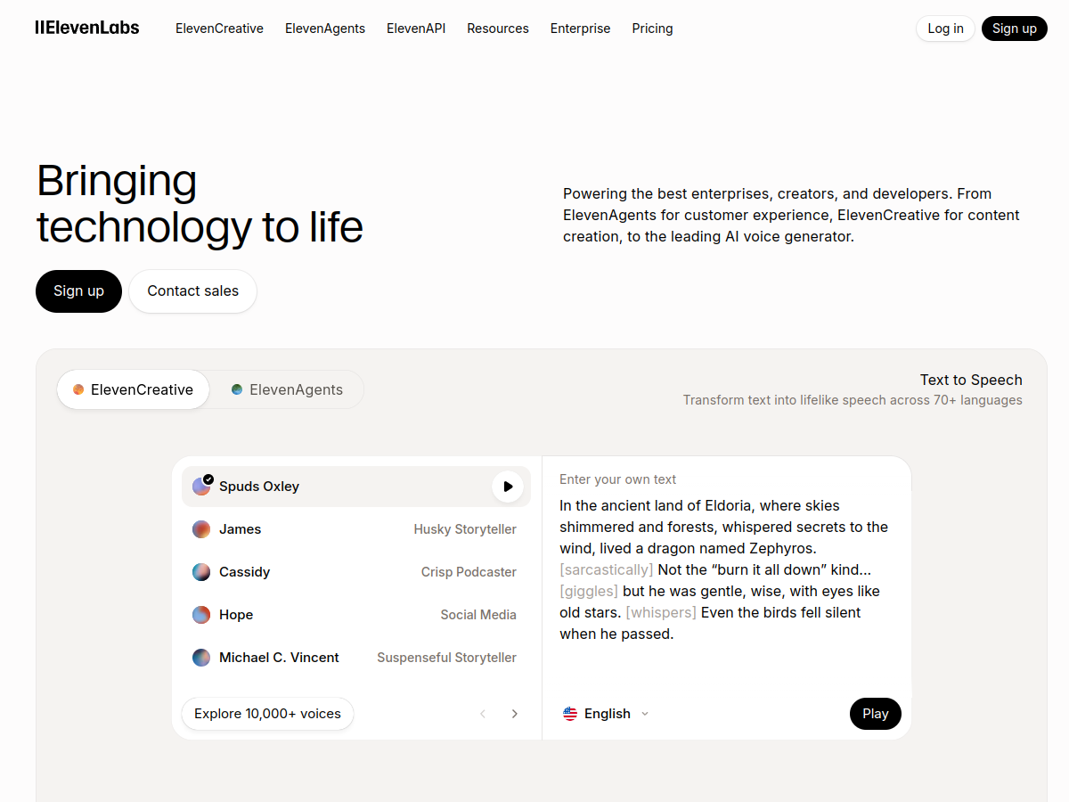 ElevenLabs website screenshot