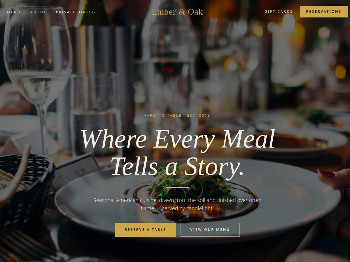 Live screenshot of Ember & Oak website