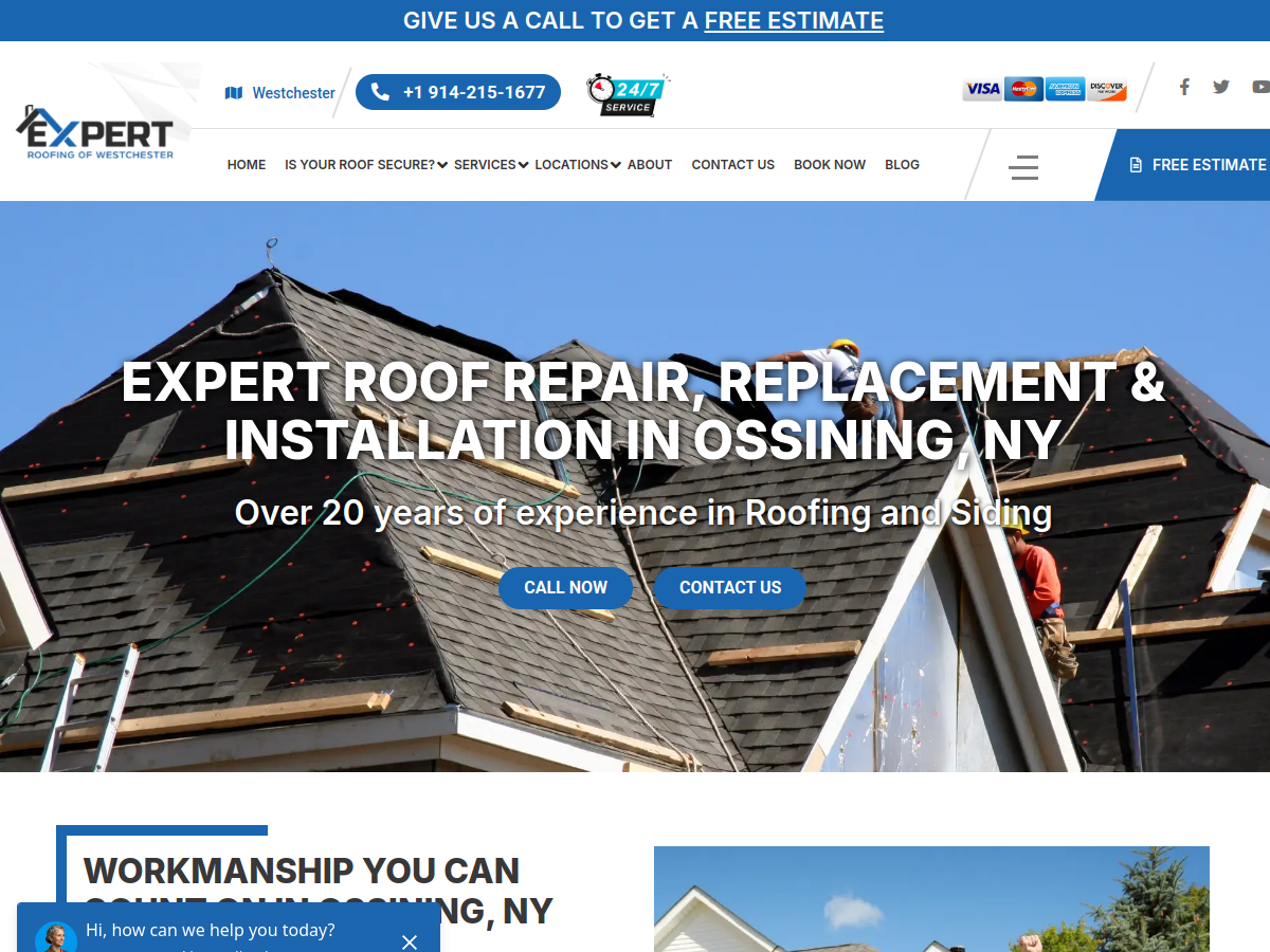 Expert Roofing of Westchester website screenshot