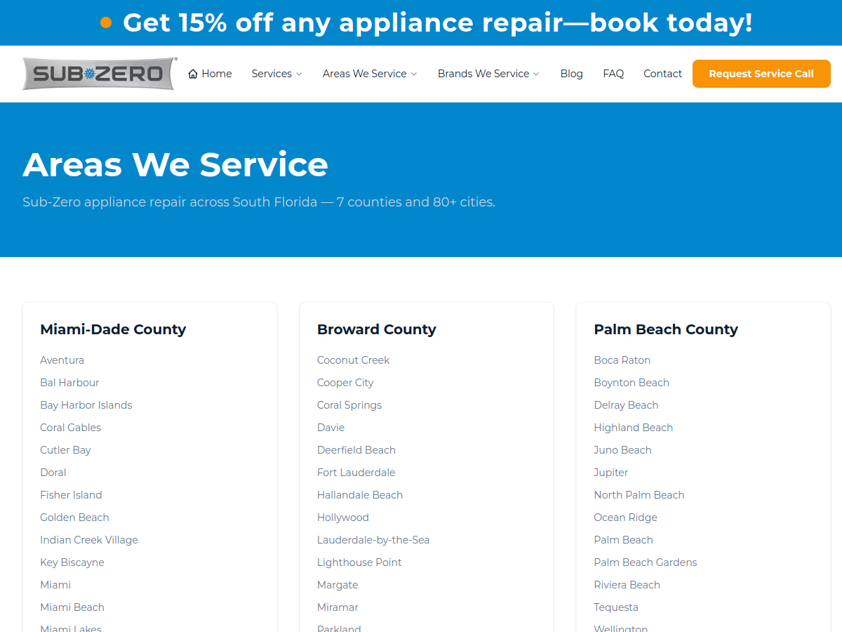 Sub-Zero Repair Services website screenshot