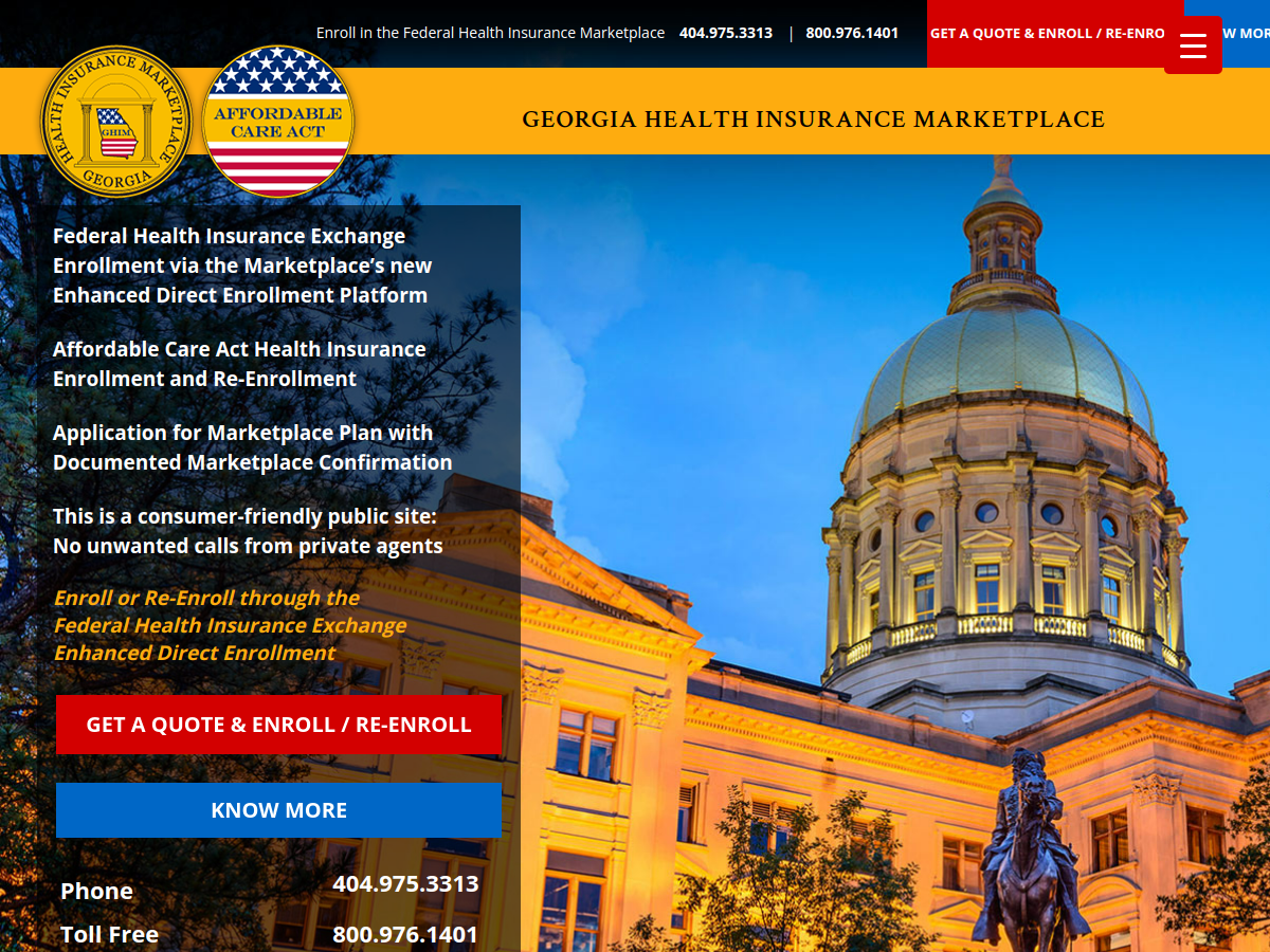 Georgia Health Insurance Marketplace website screenshot