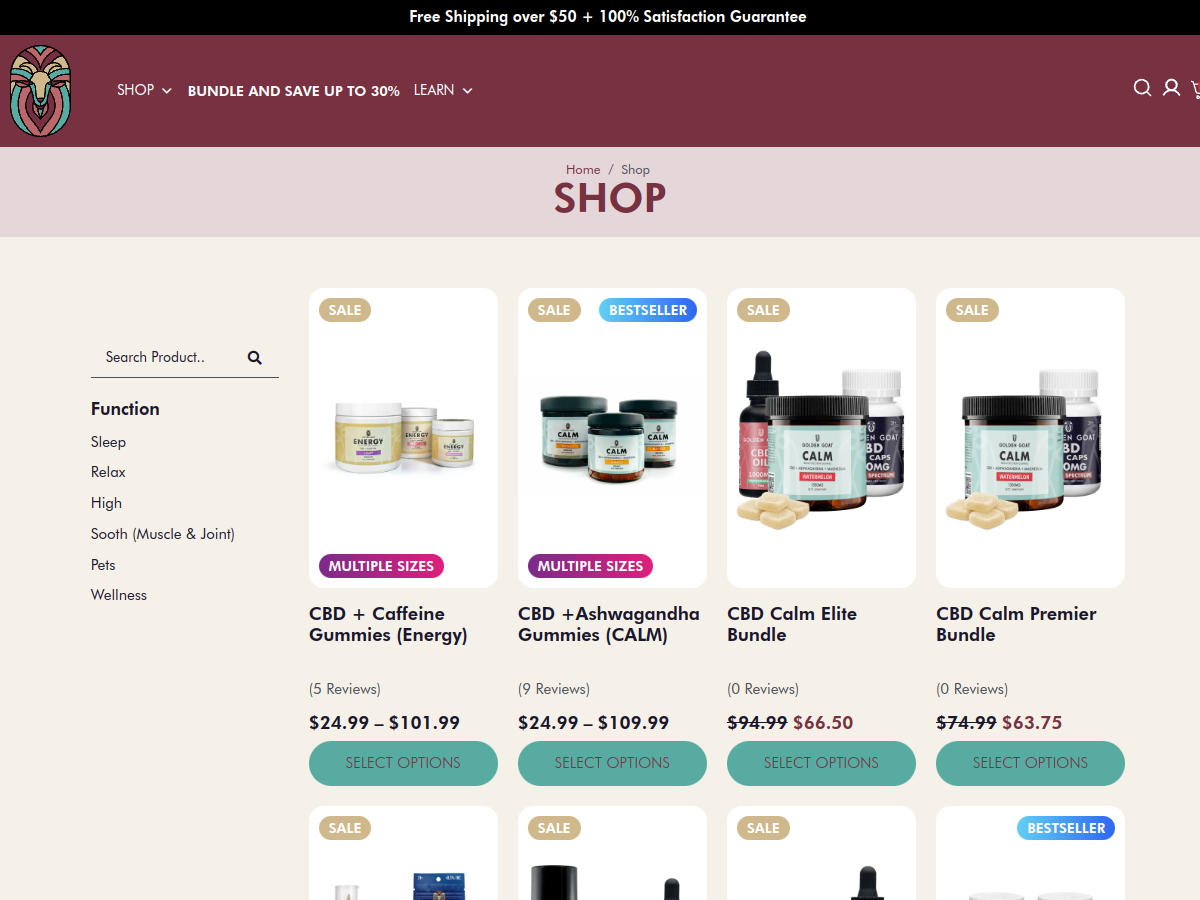 Golden Goat CBD website screenshot