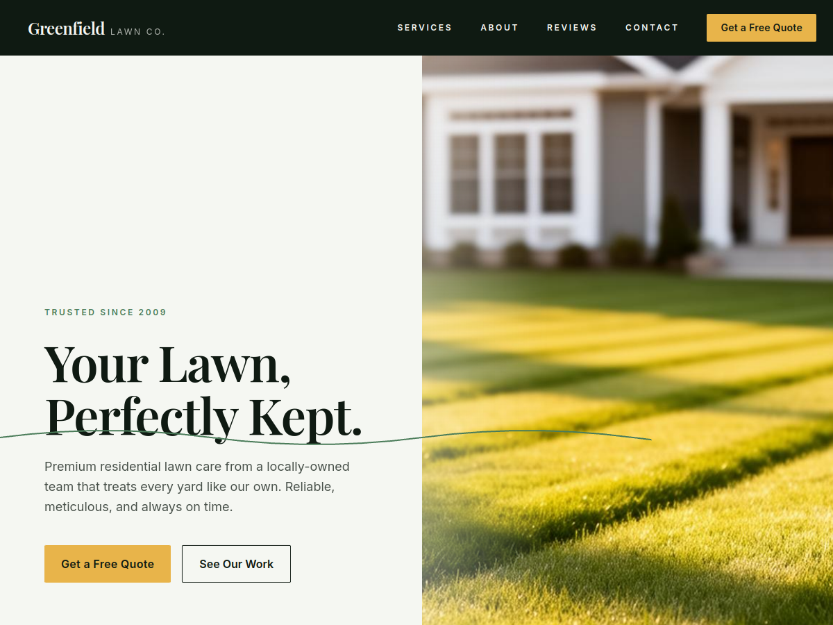 Live screenshot of Greenfield Lawn Co website