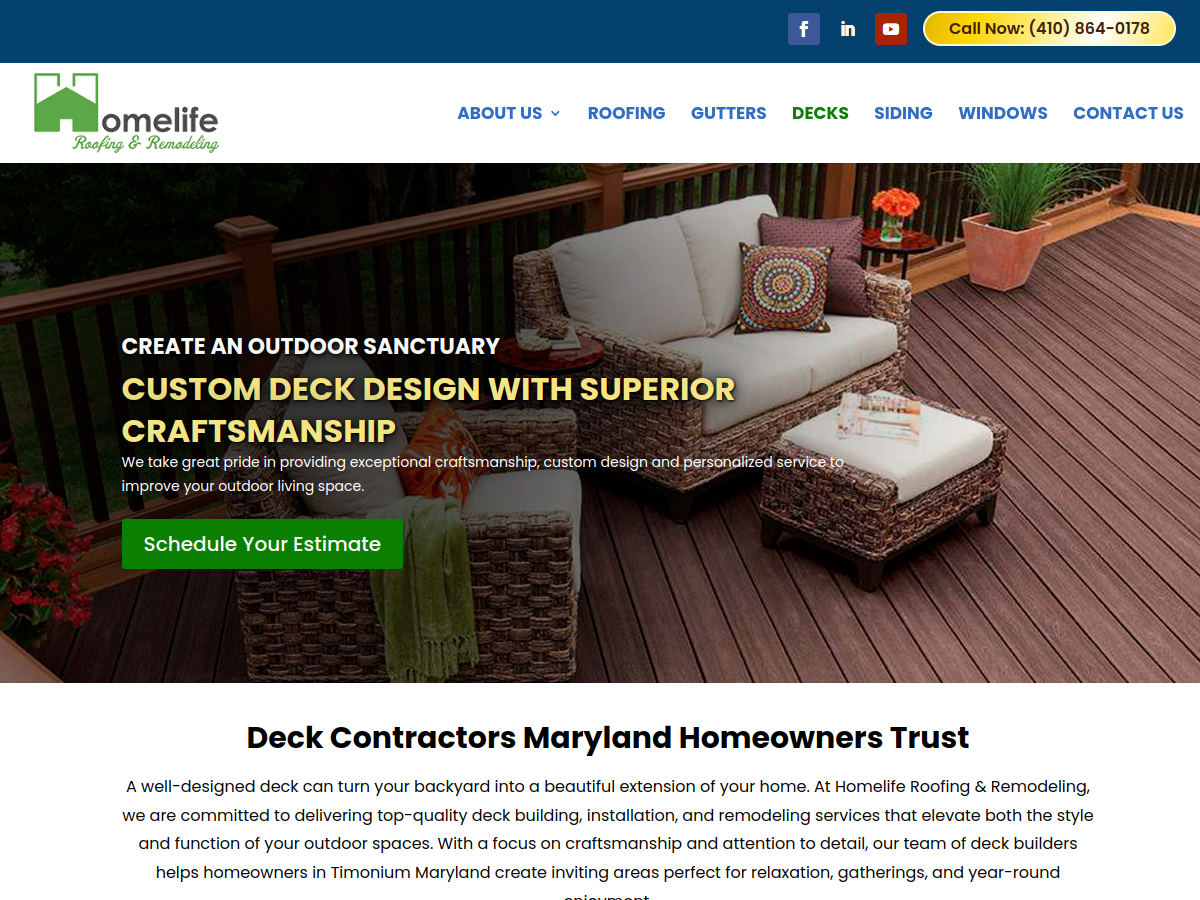 Homelife Roofing & Remodeling website screenshot