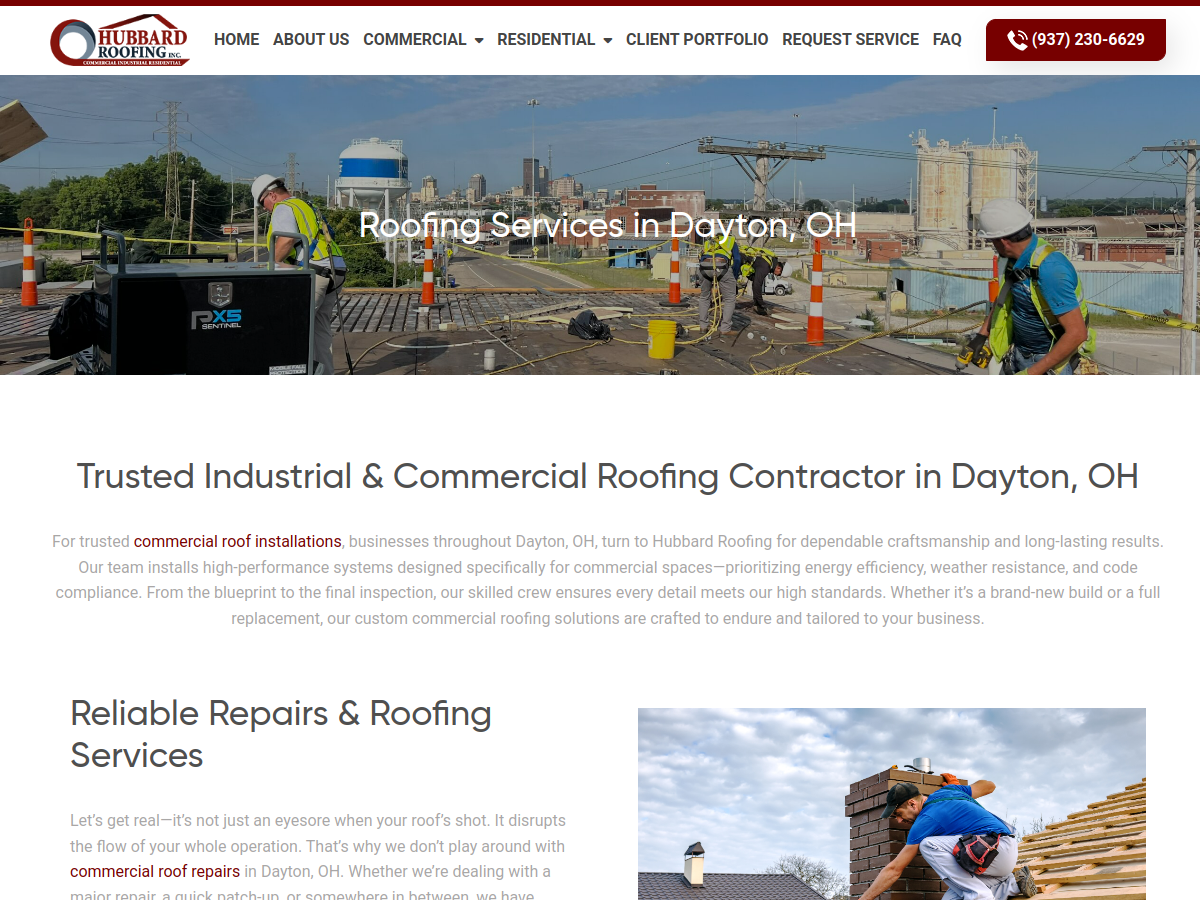 Hubbard Roofing, Inc website screenshot