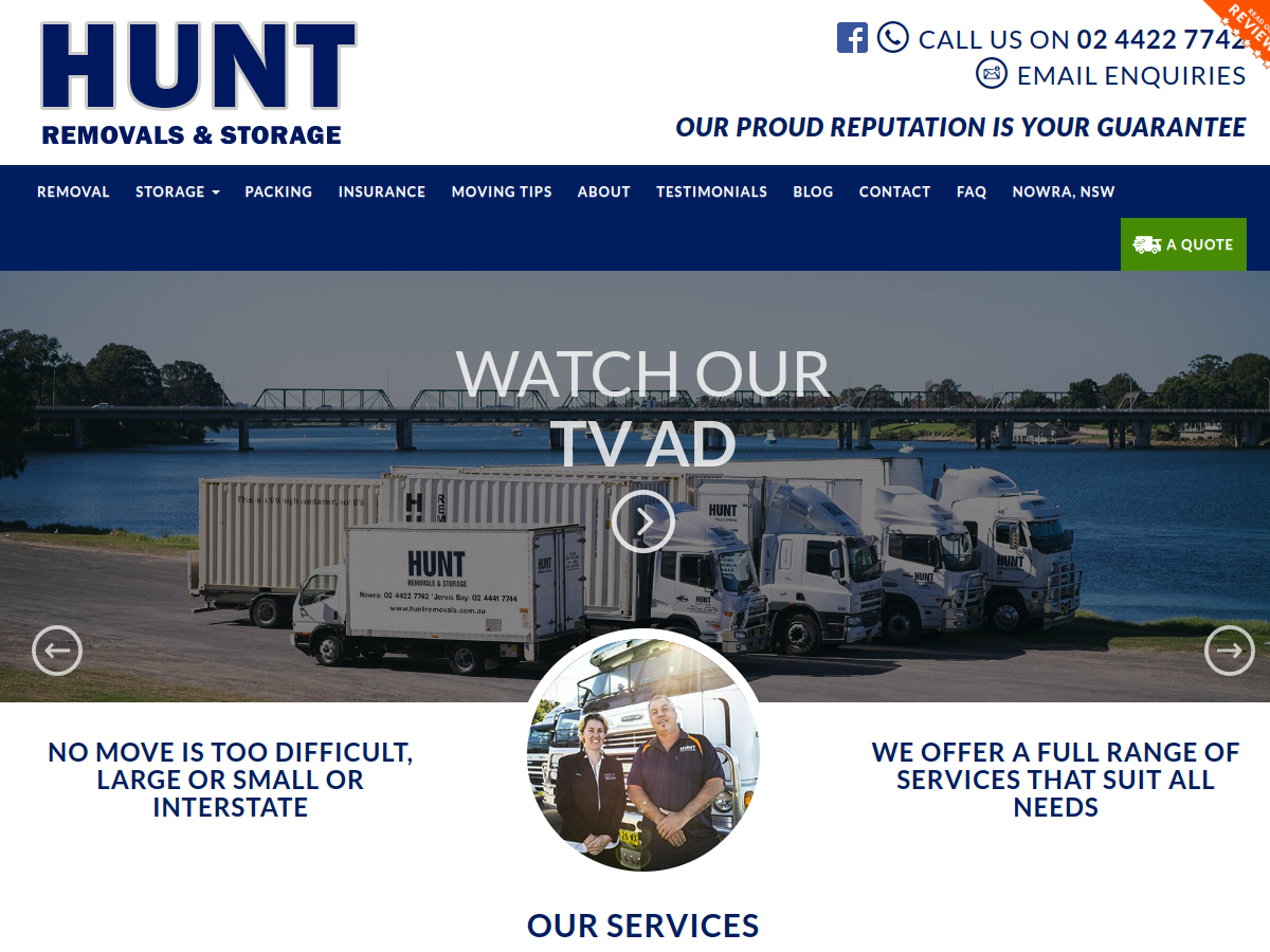 Hunt Removals website screenshot