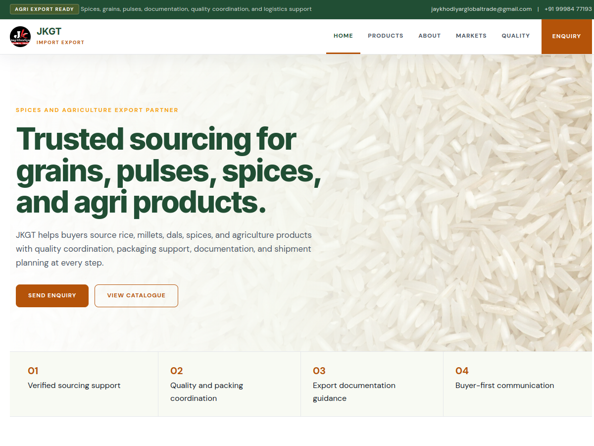 Jay Khodiyar Global Trade website homepage preview