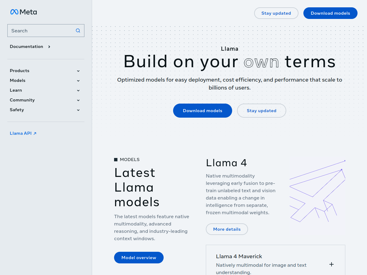Meta Llama website screenshot