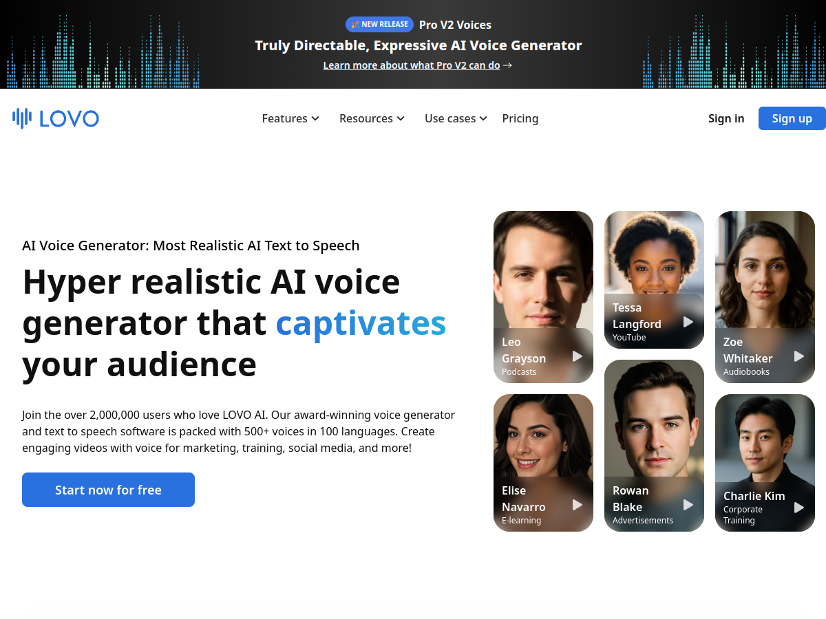 LOVO AI website screenshot