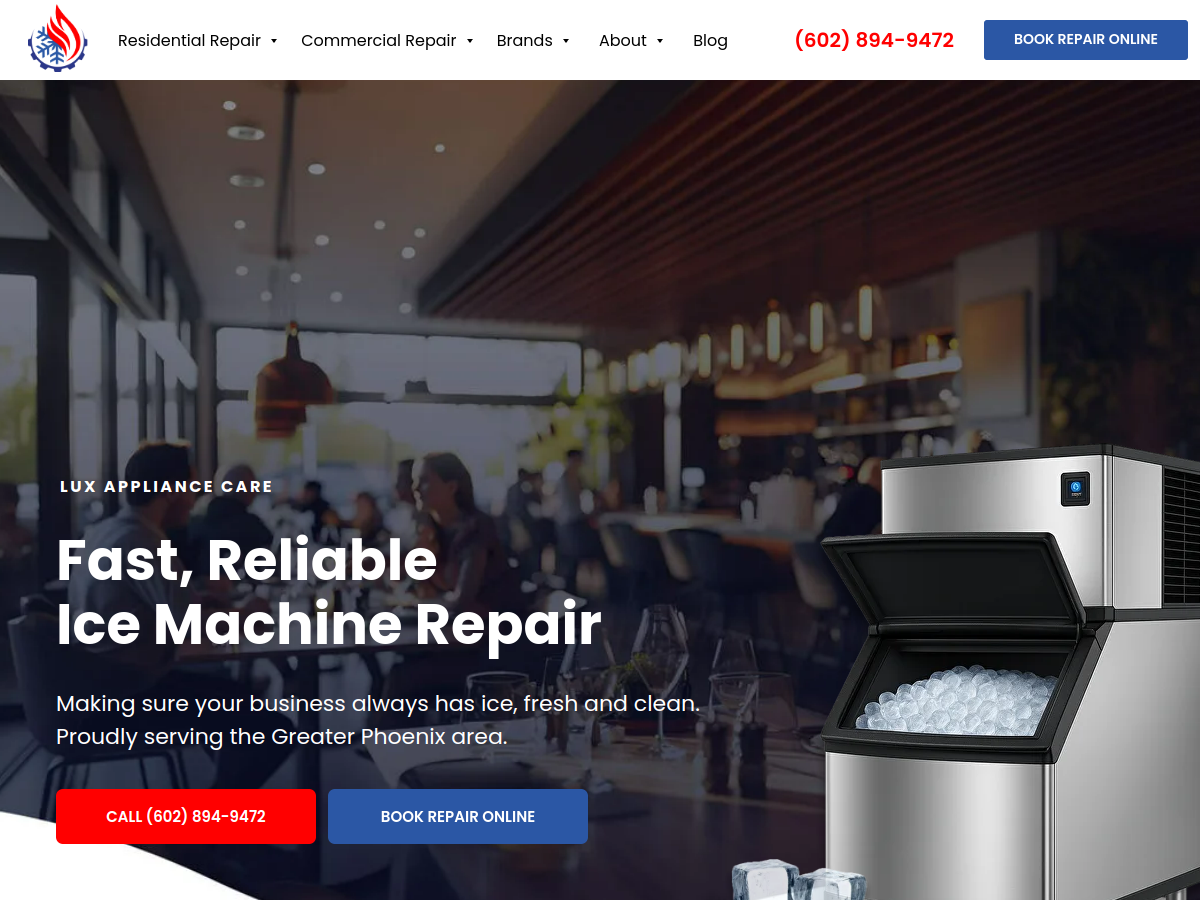 Lux Appliance Care website screenshot