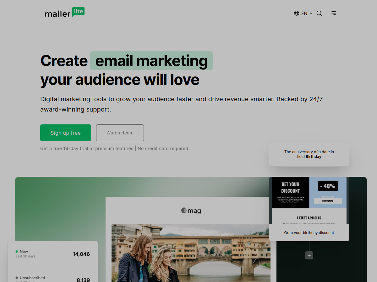 MailerLite website screenshot