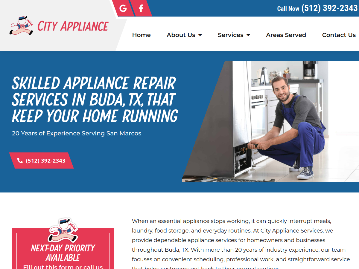 City Appliance Services website screenshot