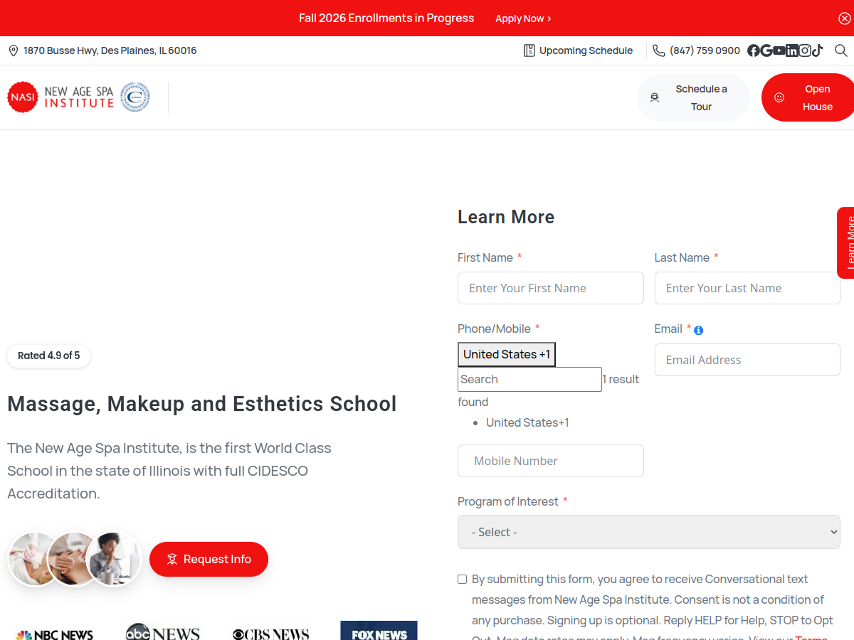 New Age Spa Institute website screenshot