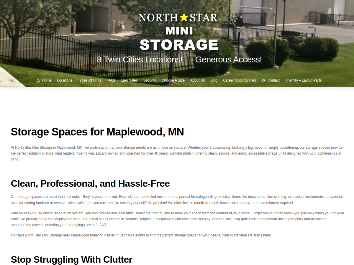 North Star Mini Storage website screenshot