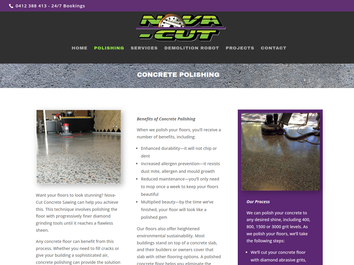 Nova-Cut Concrete Sawing website screenshot