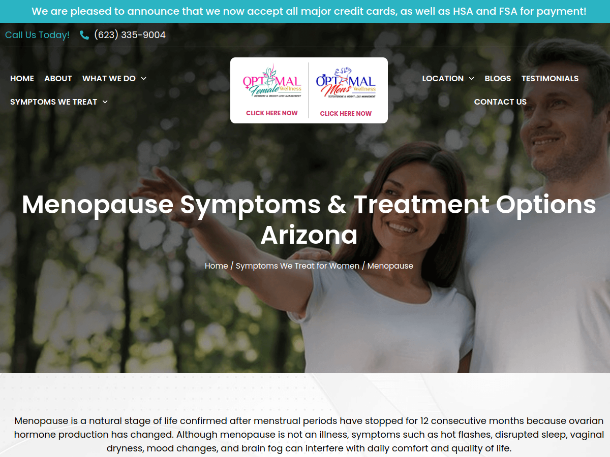 Optimal Female and Men’s Wellness website screenshot