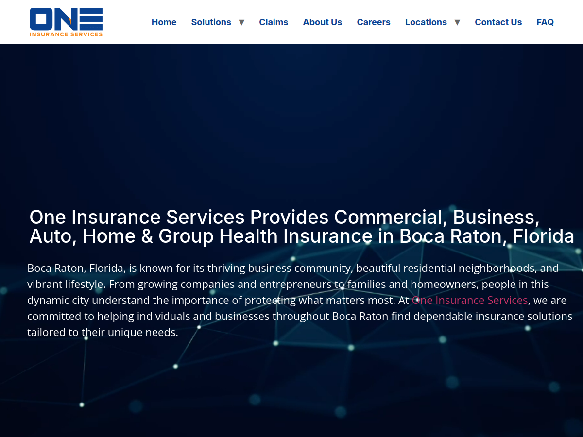 One Insurance Services, LLC. website screenshot