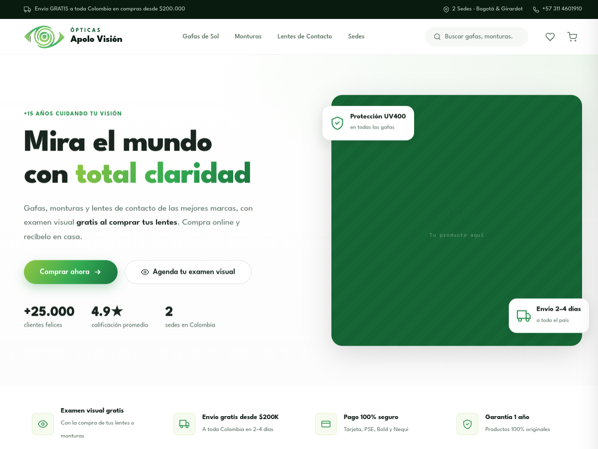 Ópticas Apolo Vision — E-commerce preview