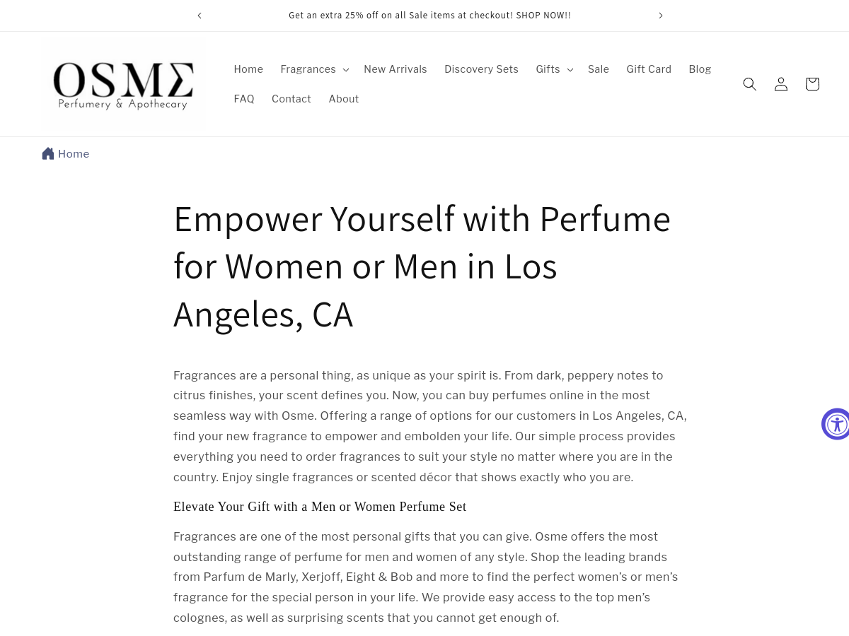 Osme Perfumery website screenshot