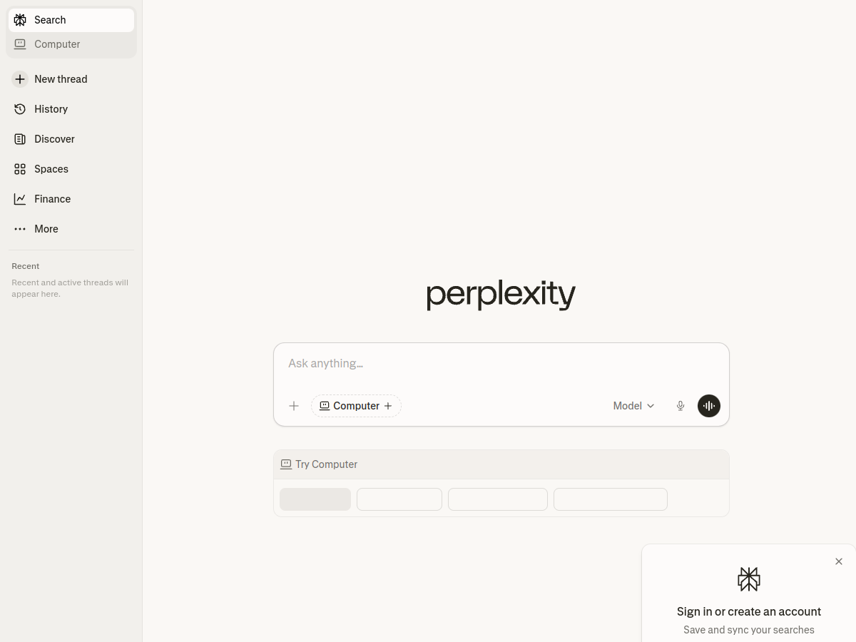 Perplexity AI website screenshot