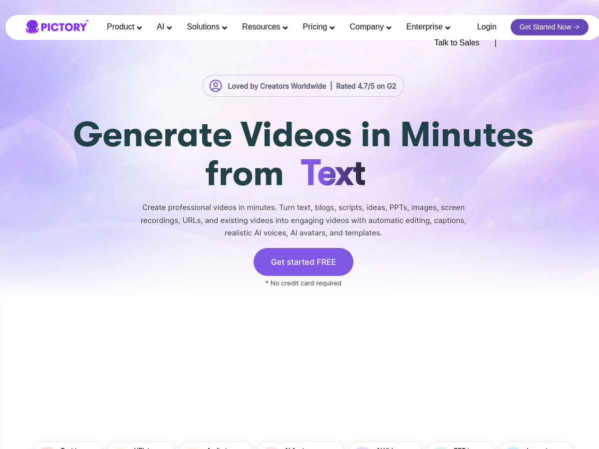 Pictory website screenshot