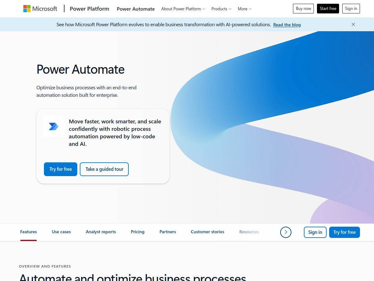 Power Automate website screenshot