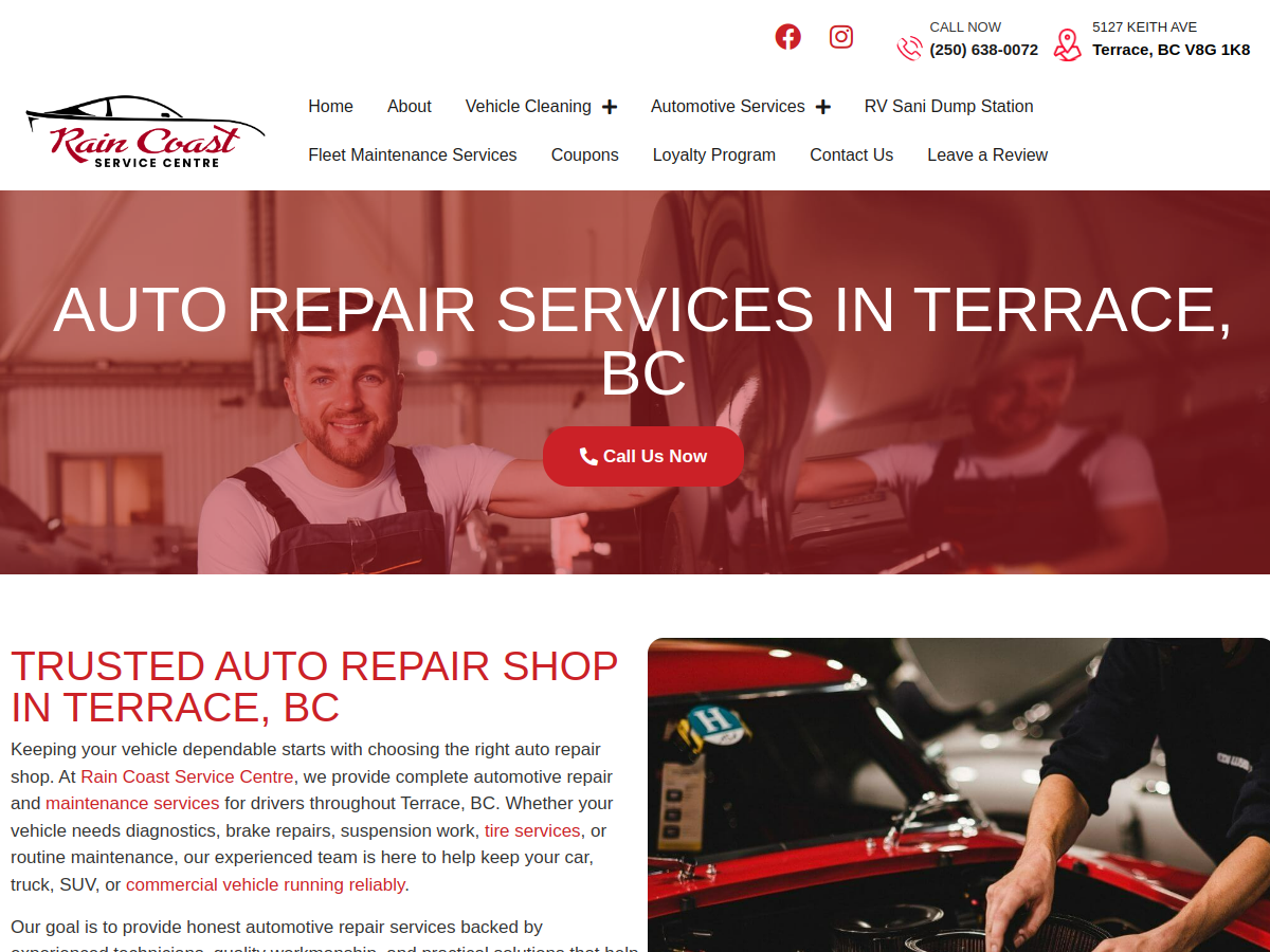Rain Coast Service Centre website screenshot
