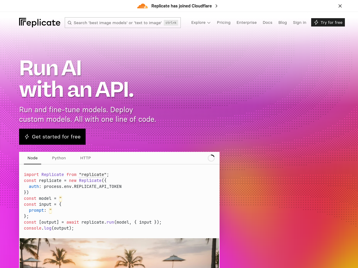 Replicate website screenshot