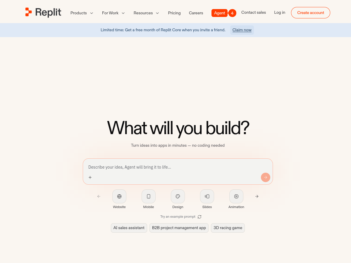 Replit Agent website screenshot