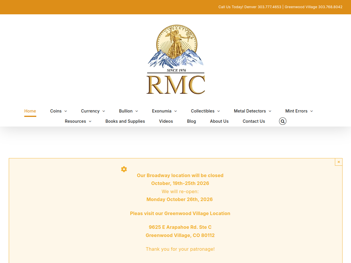 Rocky Mountain Coin website screenshot