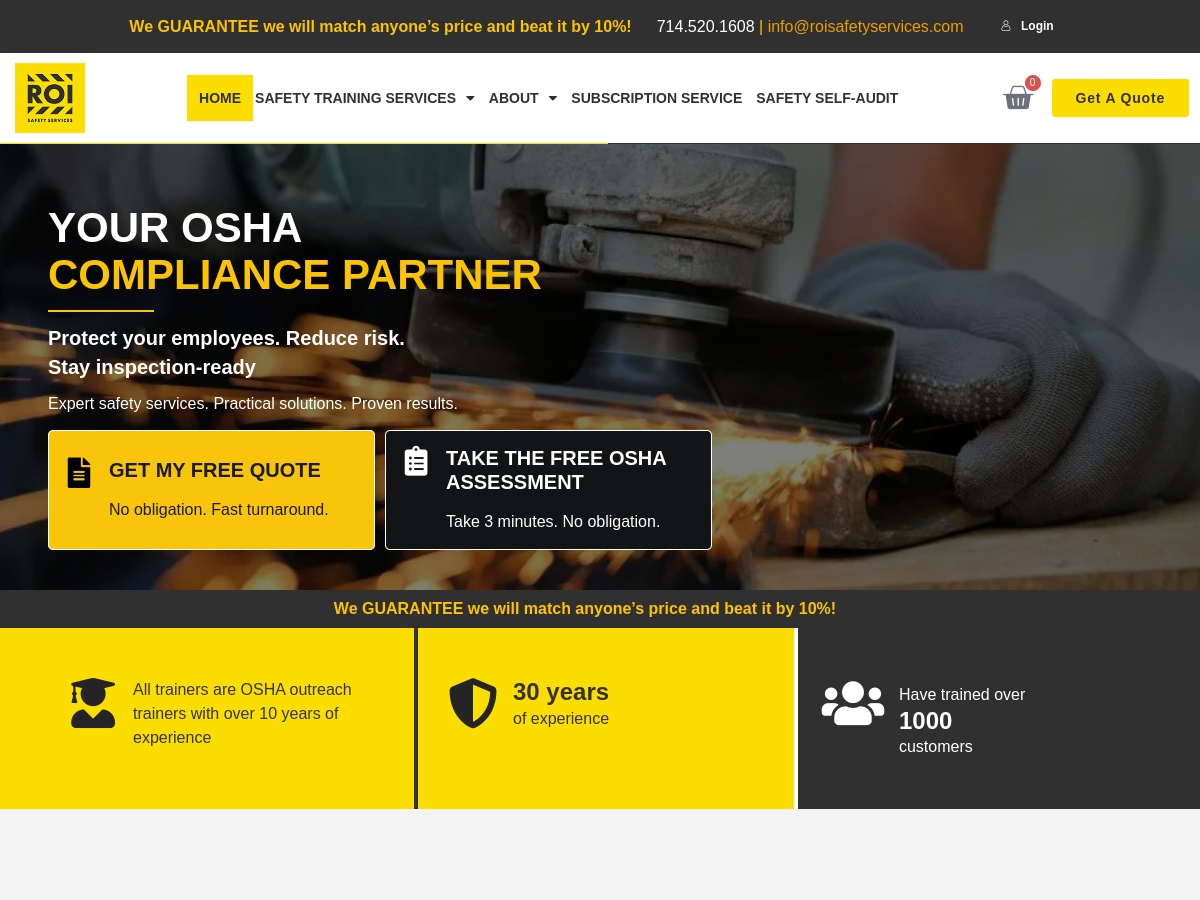 ROI Safety Services website screenshot