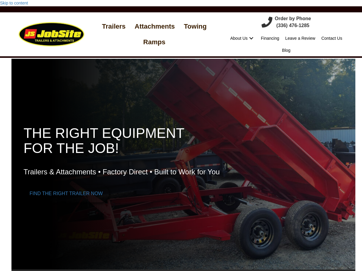 Jobsite Trailers and Attachment website screenshot