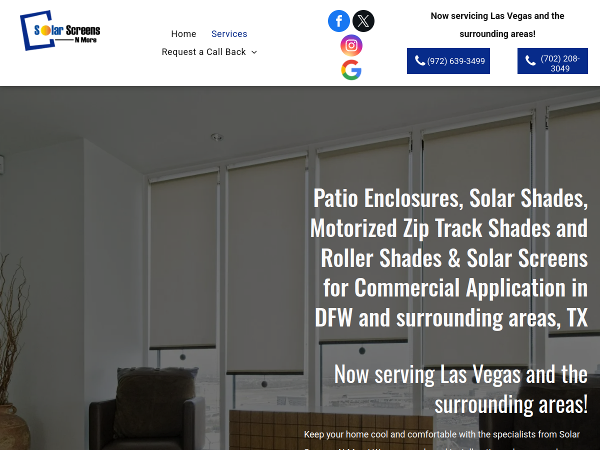 Solar Screens N More website screenshot