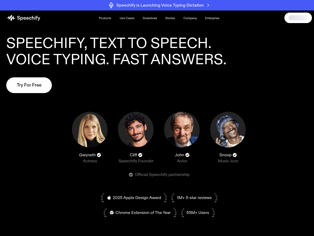 Speechify website screenshot