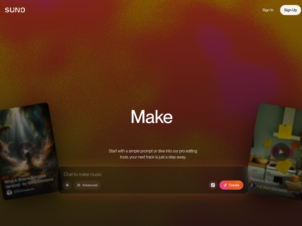 Suno website screenshot