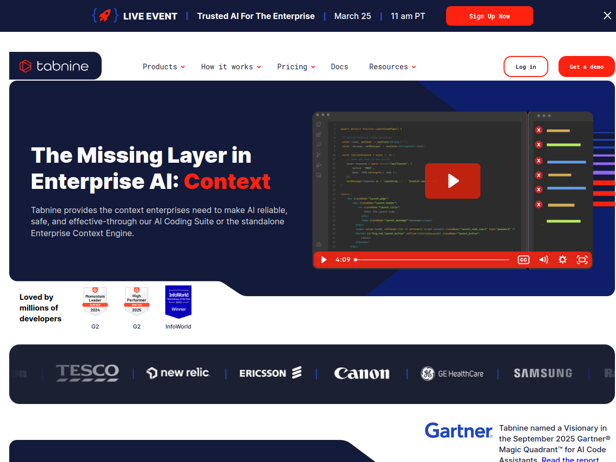 Tabnine website screenshot