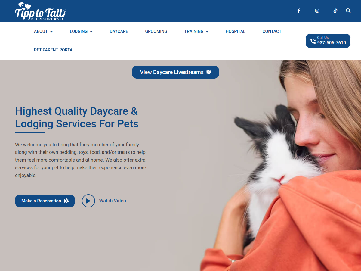 Tipp to Tail Pet Resort website screenshot