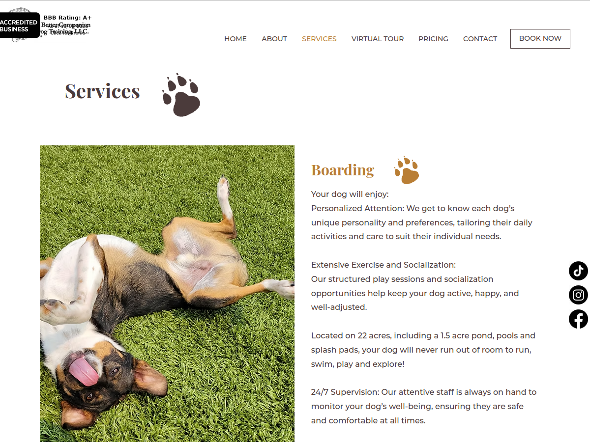 ABC Dog Training | Boarding, Grooming, & Daycare website screenshot