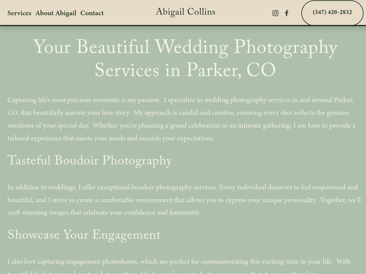 Abigail R Collins Photography website screenshot