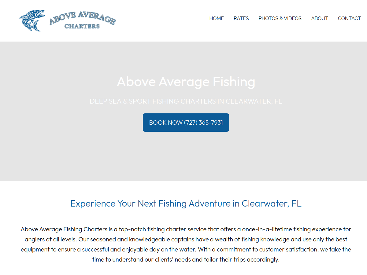 Above Average Fishing Charters website screenshot