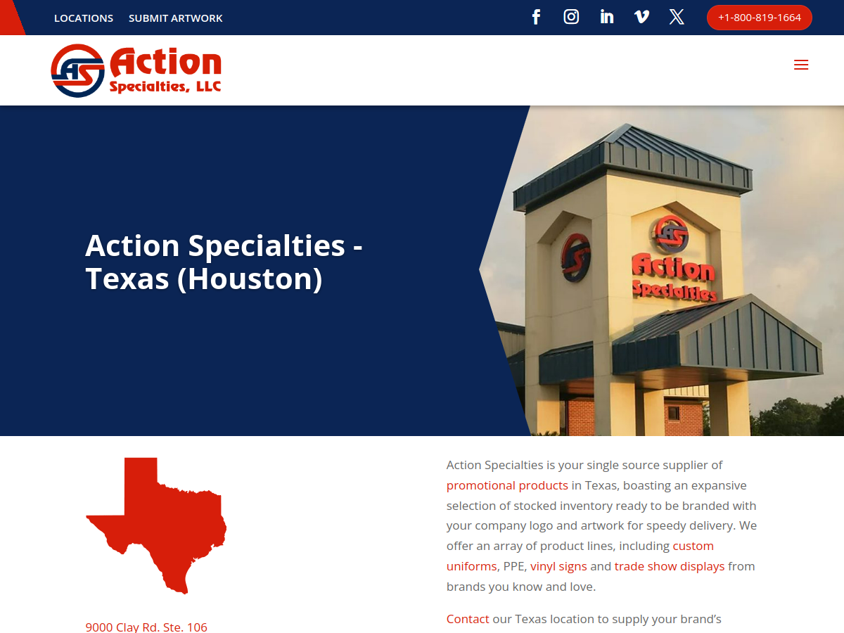 Action Specialties website screenshot