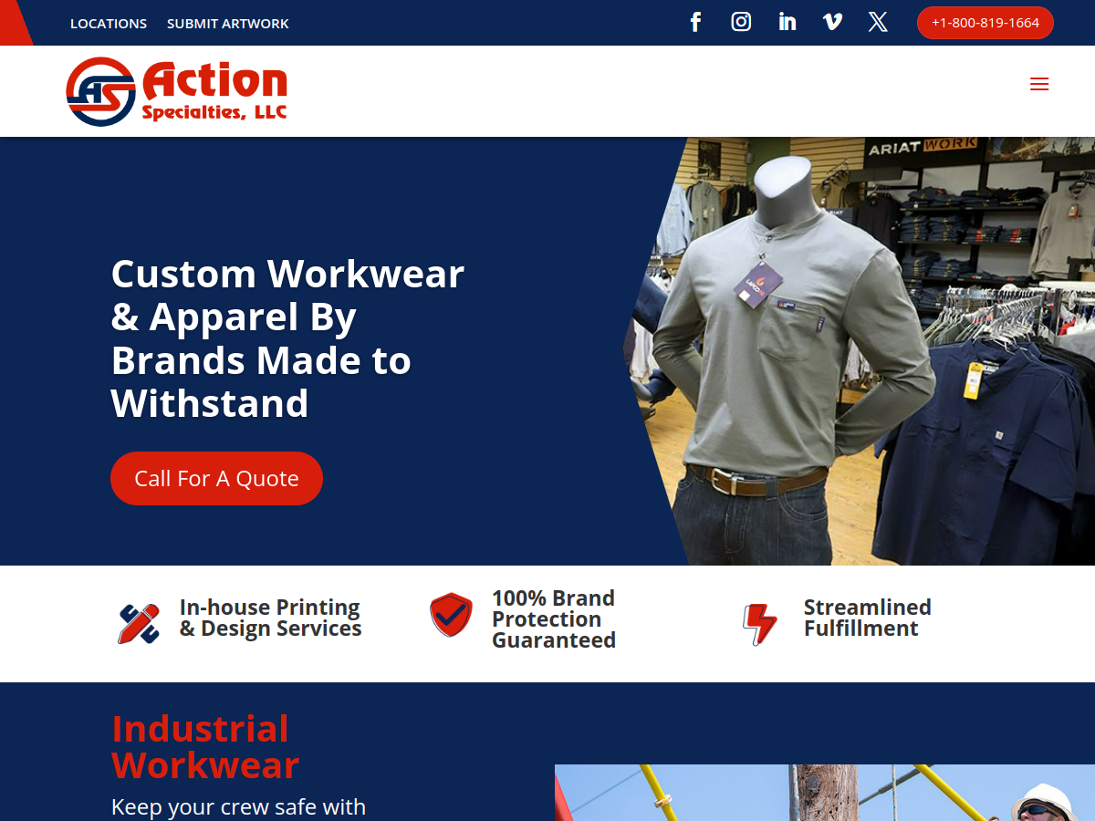 Action Specialties website screenshot