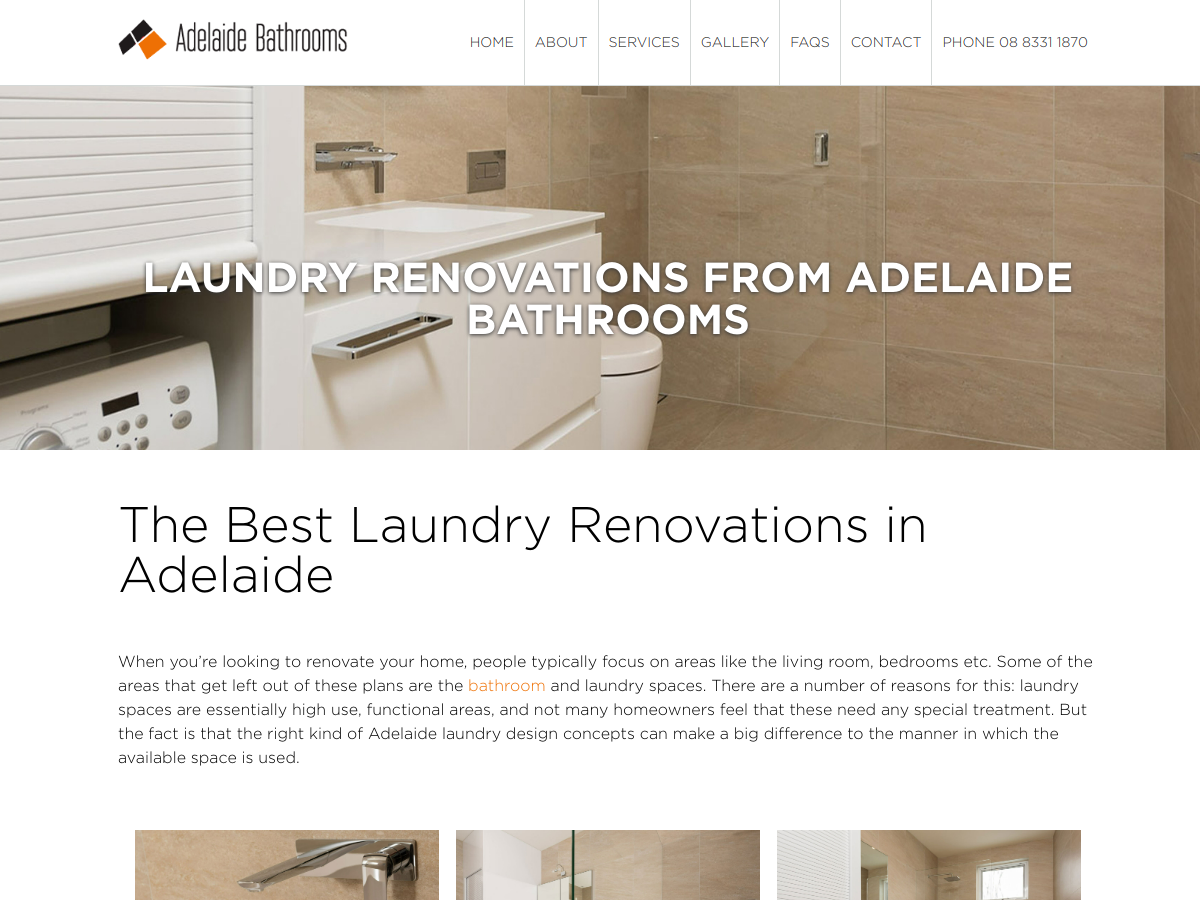 Adelaide Bathrooms website screenshot