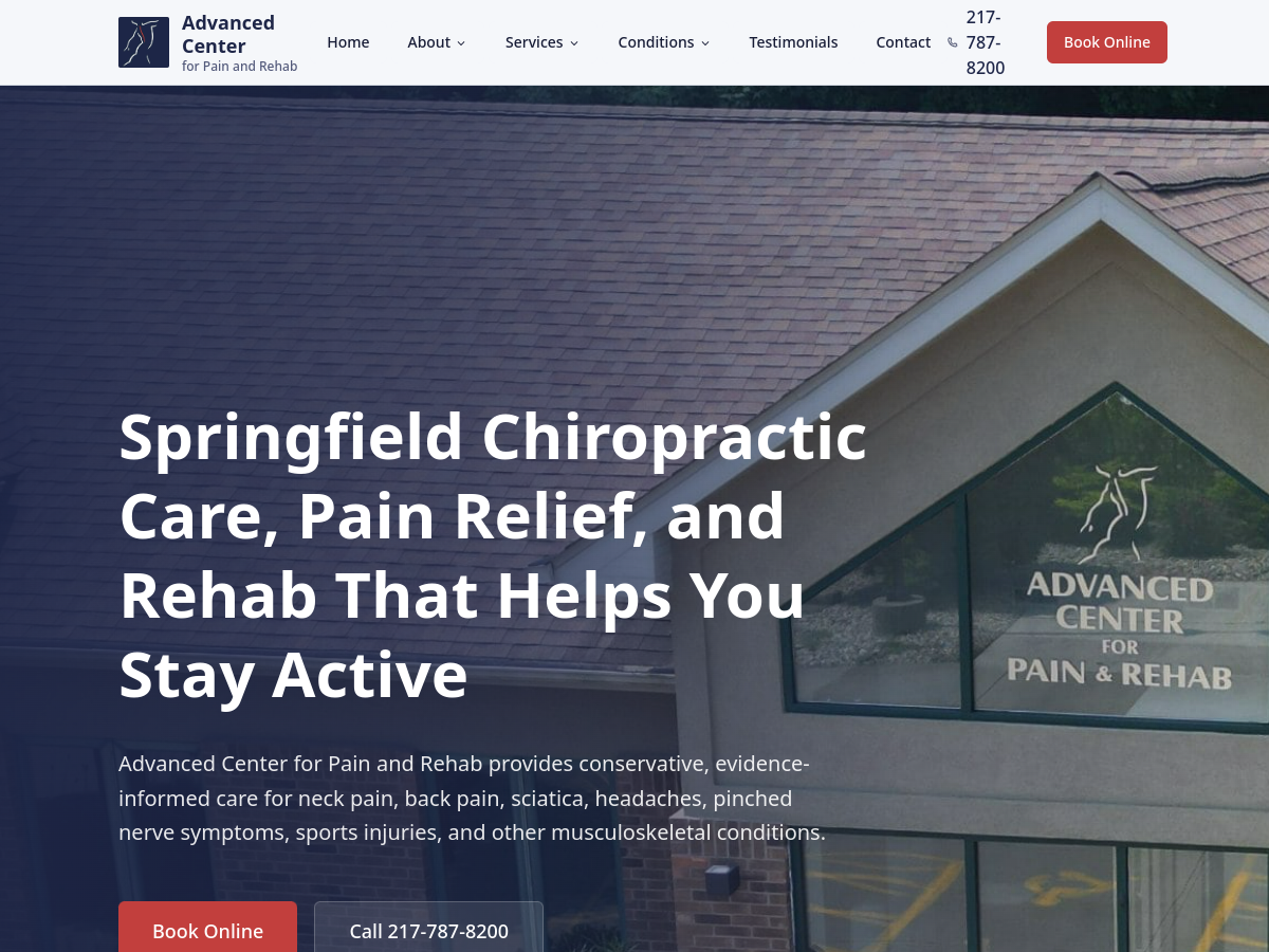 Advanced Center for Pain & Rehab website screenshot