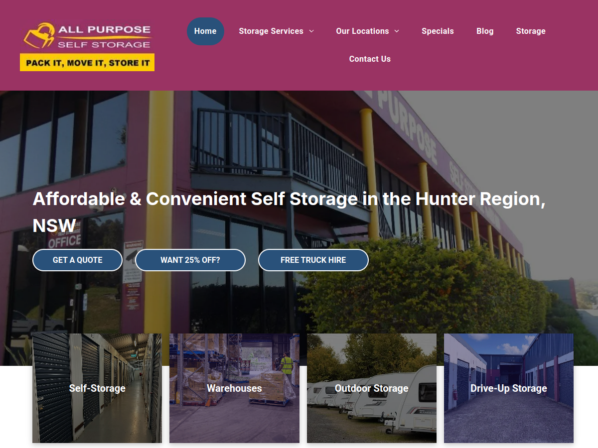 All Purpose Self Storage website screenshot