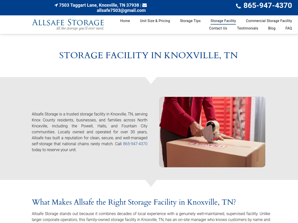 Allsafestorage.net website screenshot
