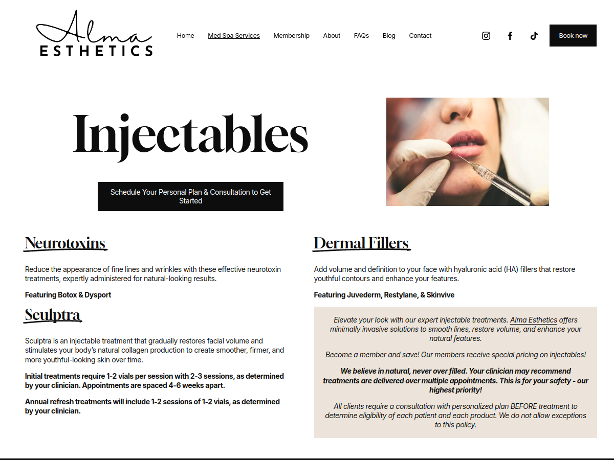 Alma Esthetics website screenshot