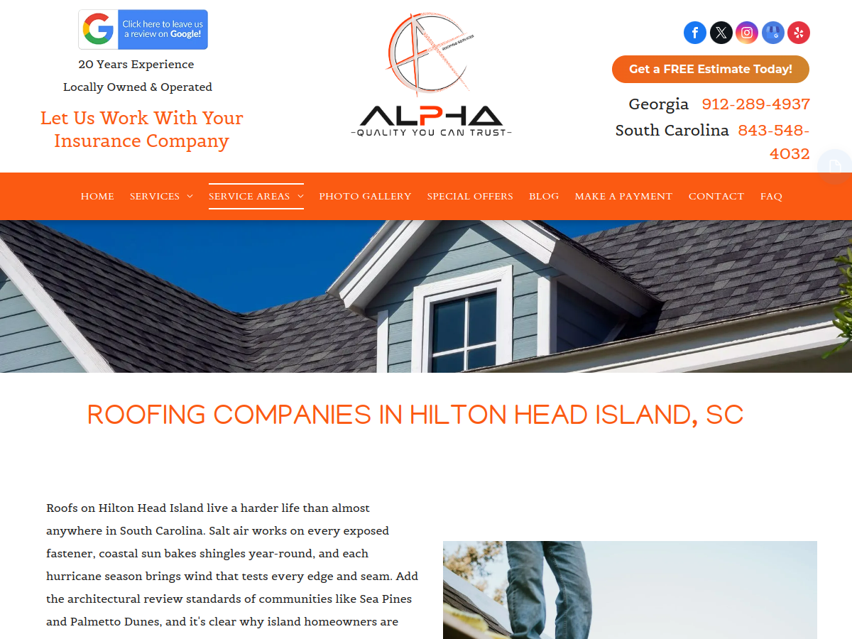 Alpha Roofing Services website screenshot